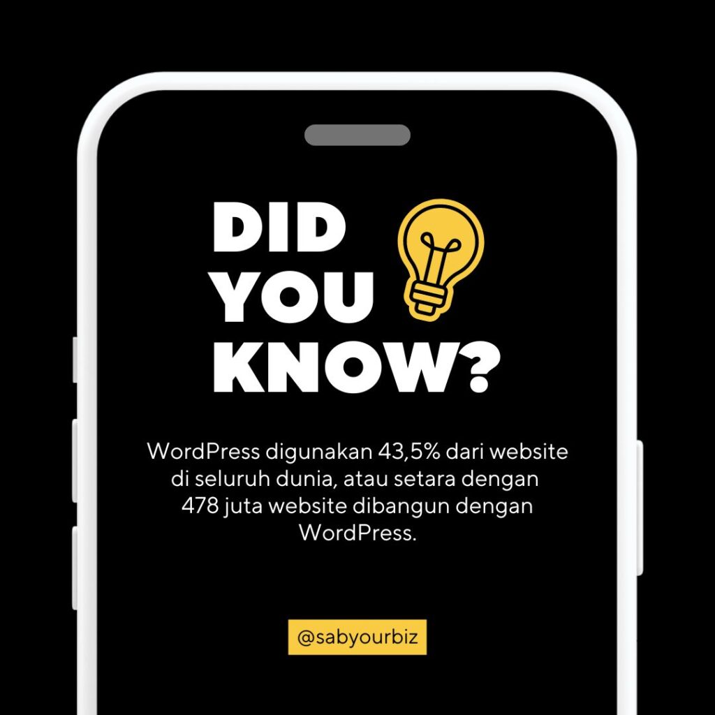 WordPress sendiri sudah digunakan sekitar43,5% dari website diseluruh dunia, dan pada kategori CMS Website, WordPress ini mendominasi sekitar 62,6% dari pengguna CMS di seluruh Dunia.